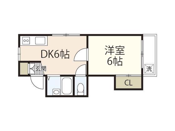 峰ガーデン(1DK/2階)の間取り写真