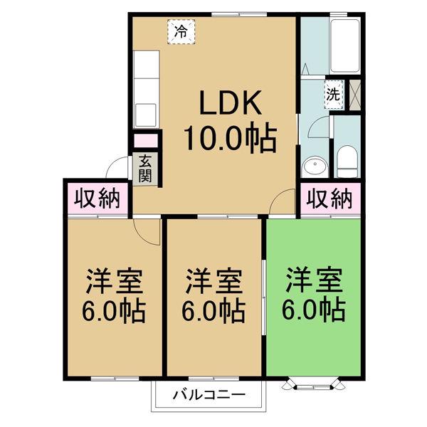ケーエムハイツ(3LDK/2階)の間取り写真