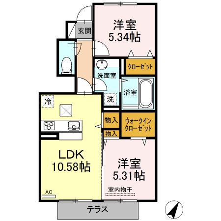 クレセント I(2LDK/1階)の間取り写真