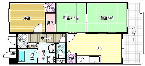 バルカン富田林(3DK/8階)の間取り写真