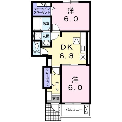 サンローラ B棟(2DK/1階)の間取り写真