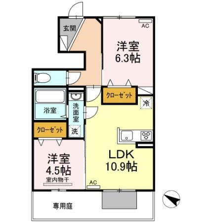 D-ROOMうみ(2LDK/1階)の間取り写真