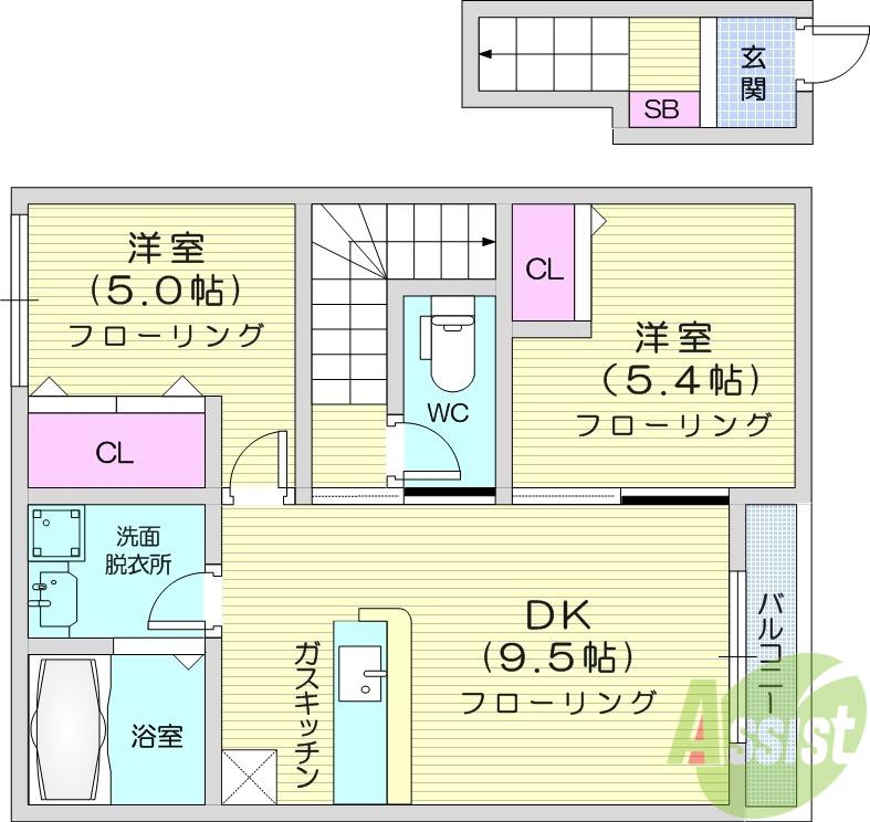 プランドール・アイ(2DK/2階)の間取り写真