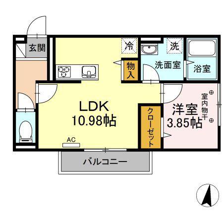 LUSSOII(1LDK/2階)の間取り写真