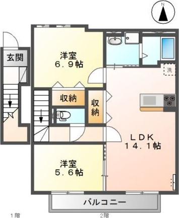 アムール壱番館(2LDK/2階)の間取り写真