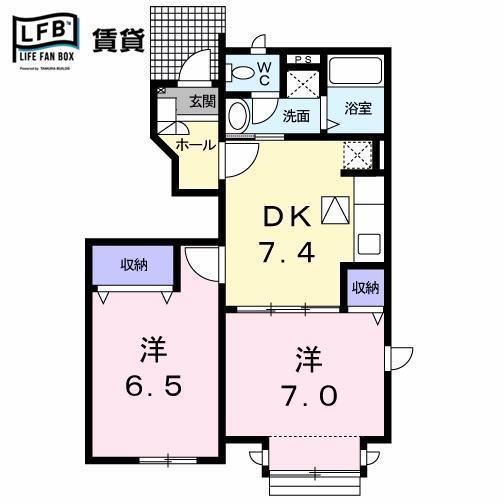 ヴィオラM(2DK/1階)の間取り写真