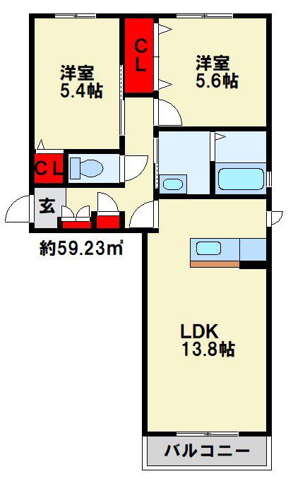 メルヴェール・コンフォルト(2LDK/2階)の間取り写真