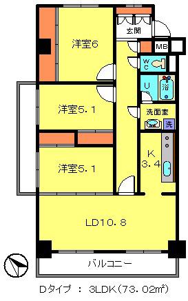 フェリーチェ(3LDK/4階)の間取り写真