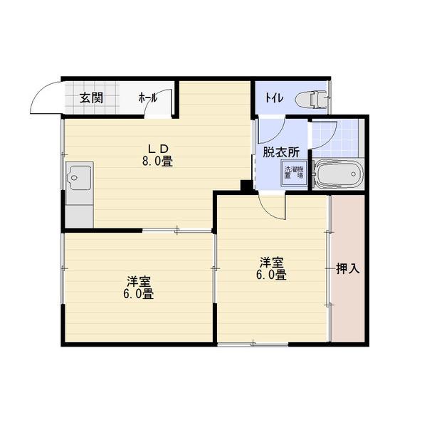 福盛ハイツA棟(2DK/1階)の間取り写真