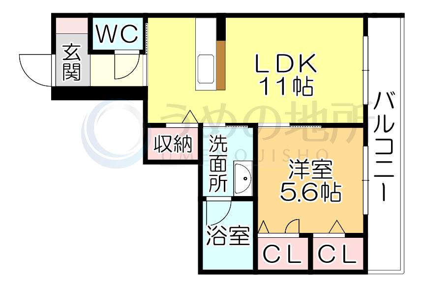 グリーンベルト神浦(1LDK/2階)の間取り写真