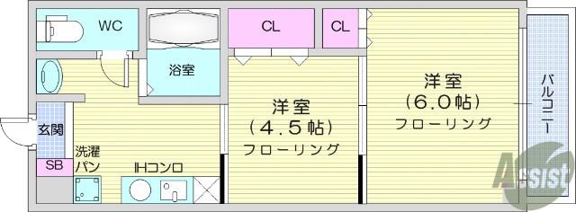 ヴァンクール小田原(2K/2階)の間取り写真