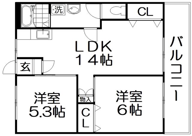レジデンス松栄(2LDK/6階)の間取り写真