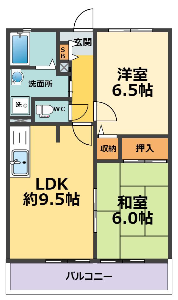 ベアント甲子園(2LDK/2階)の間取り写真