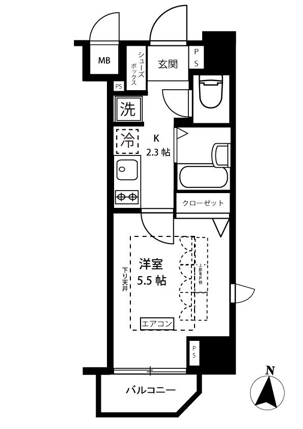 エステムプラザ横濱みなとみらいウエスト(1K/4階)の間取り写真