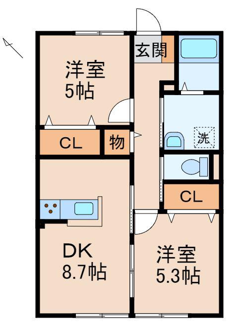 ロイヤルハイツ三石III(2DK/1階)の間取り写真