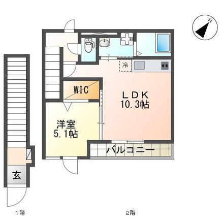 ユーストマ(1LDK/2階)の間取り写真