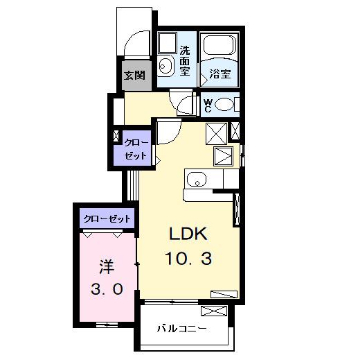 エクセントレア高畑南弐番館(1LDK/1階)の間取り写真