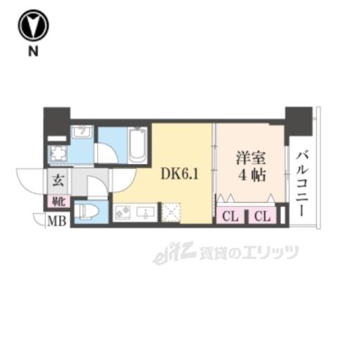 ベラジオ雅び烏丸十条2(1DK/6階)の間取り写真