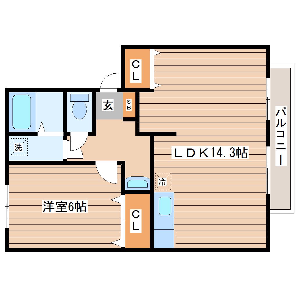 リブレスト鈎取I(1LDK/2階)の間取り写真