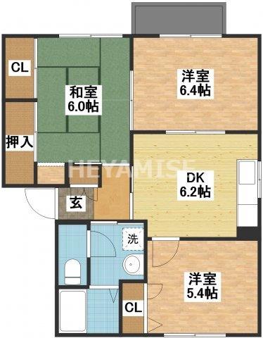 レオン西郷台  B棟(3DK/2階)の間取り写真