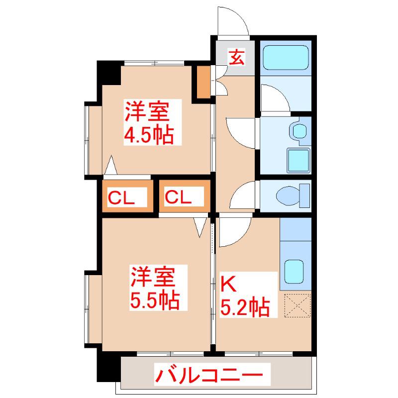 さくらヒルズ新屋敷壱番館(2K/3階)の間取り写真