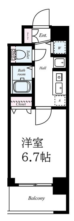 ライジングコート梅田サンライズ(1K/4階)の間取り写真