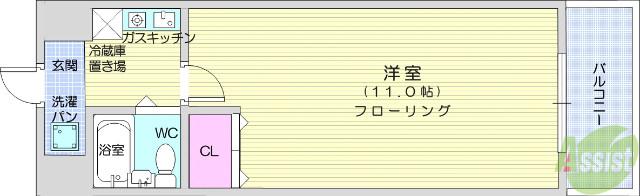 三徳ビル(1K/5階)の間取り写真