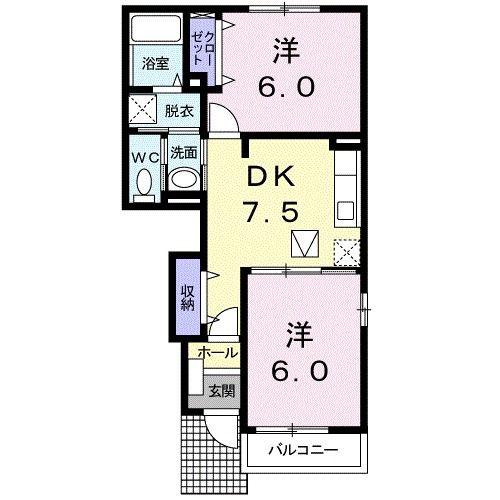 ベル・アンジュA(2DK/1階)の間取り写真
