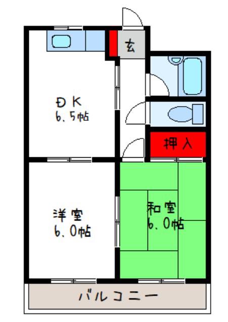 シャトーバーデンバーデン(2DK/4階)の間取り写真