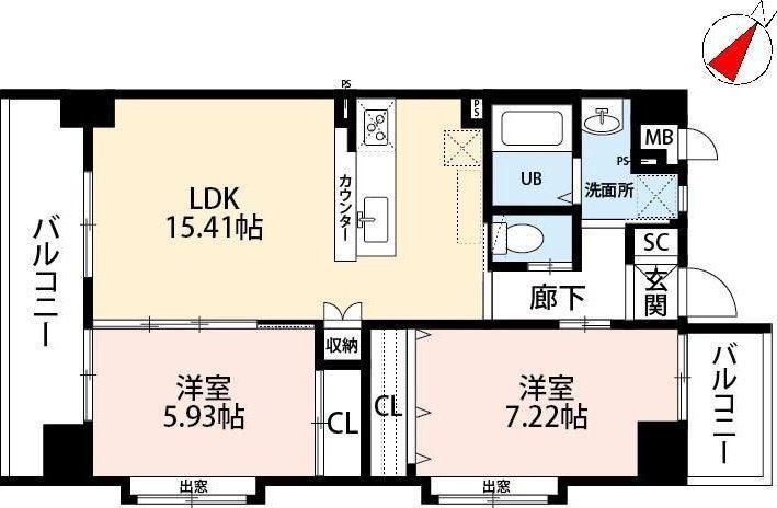 ウィングス穴生(2LDK/3階)の間取り写真