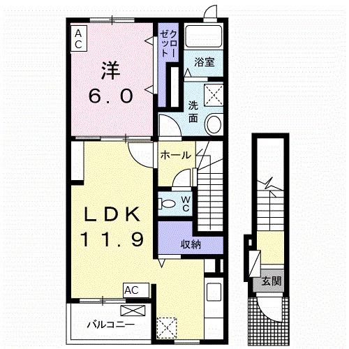アリスパーク A(1LDK/2階)の間取り写真