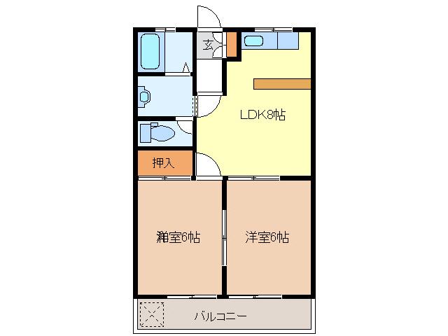 エポックハイムけんせいA(2DK/2階)の間取り写真