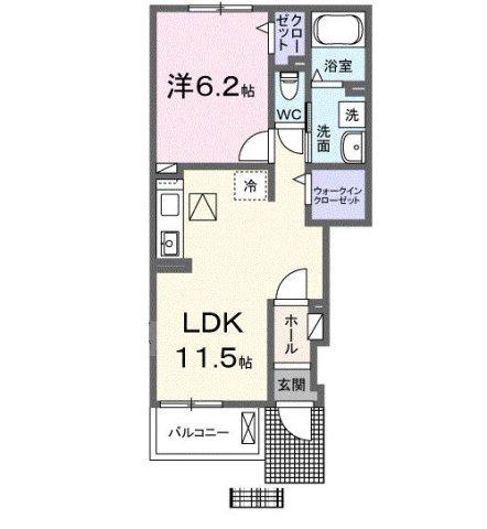 アヴァンセ オオクテ(1LDK/1階)の間取り写真
