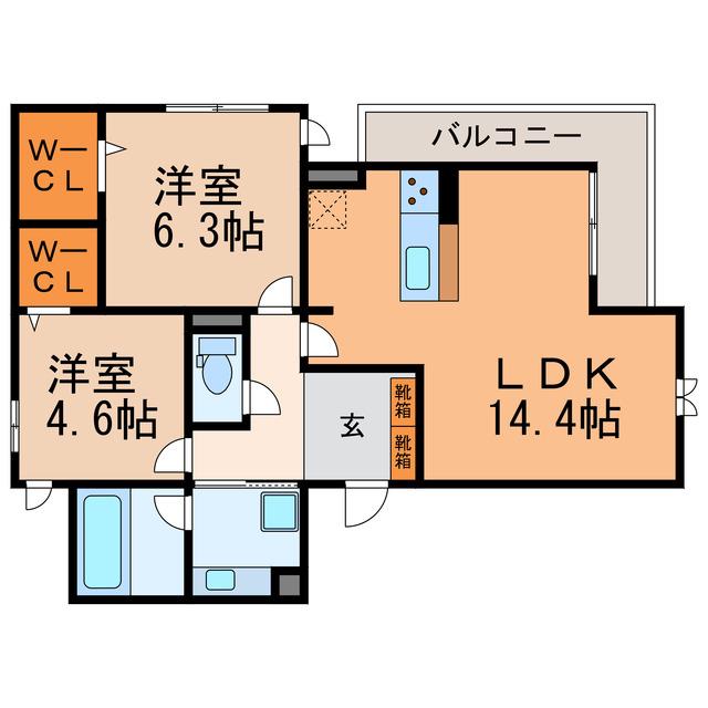 グランボヌール(2LDK/3階)の間取り写真