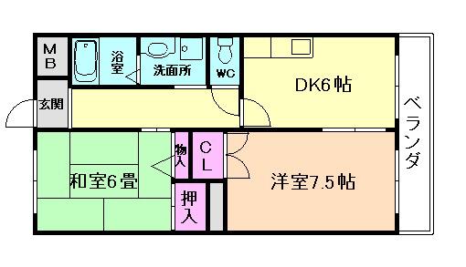 アトリエミノオ(2DK/1階)の間取り写真