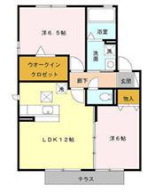 ピーノ・アーレB(2LDK/1階)の間取り写真