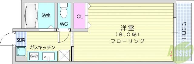 白い天守閣(1K/3階)の間取り写真