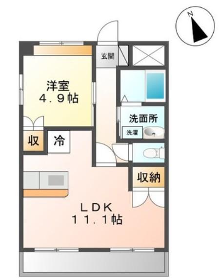 グランディール泰清(1LDK/2階)の間取り写真