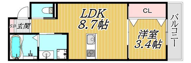 GAZELL NOAH尼崎次屋(1LDK/3階)の間取り写真