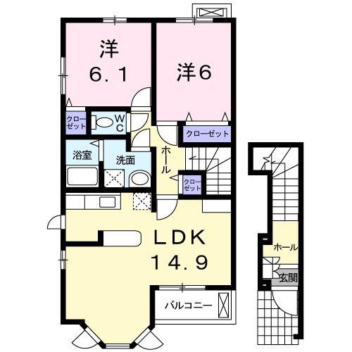 SUNLIGHT BELL B(2LDK/2階)の間取り写真