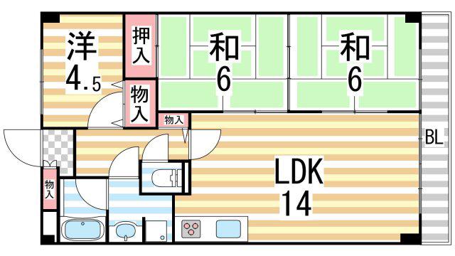 パークメゾン三箇弐番館(3LDK/2階)の間取り写真