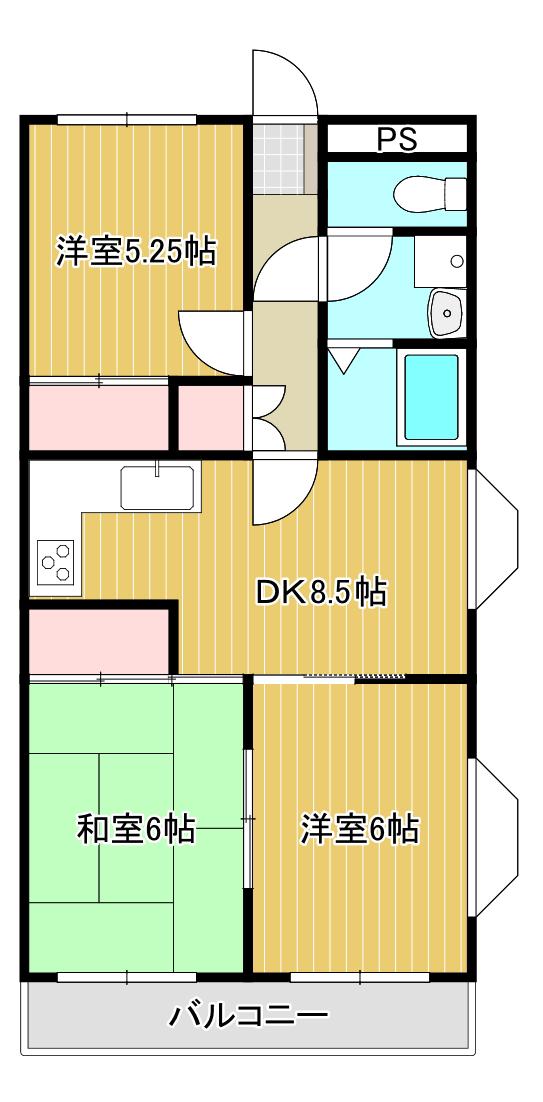 カーサカシワザキ(3DK/2階)の間取り写真