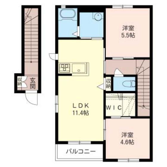 イーストヒル(2LDK/2階)の間取り写真