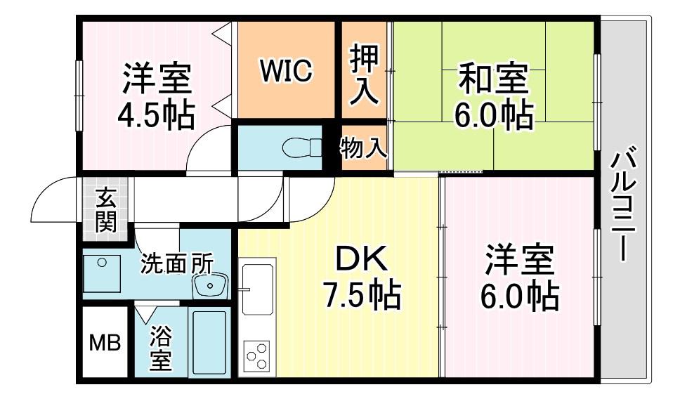 カーサ・サンパティック(3DK/2階)の間取り写真