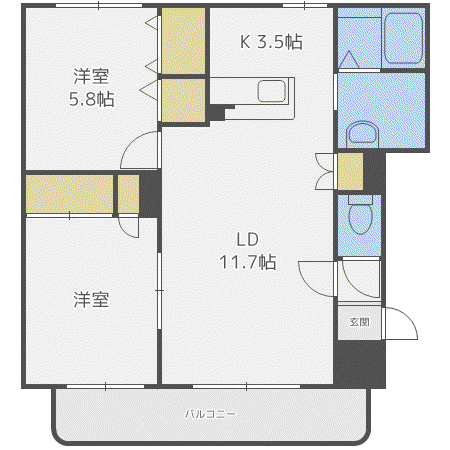 プレミール東札幌(2LDK/4階)の間取り写真