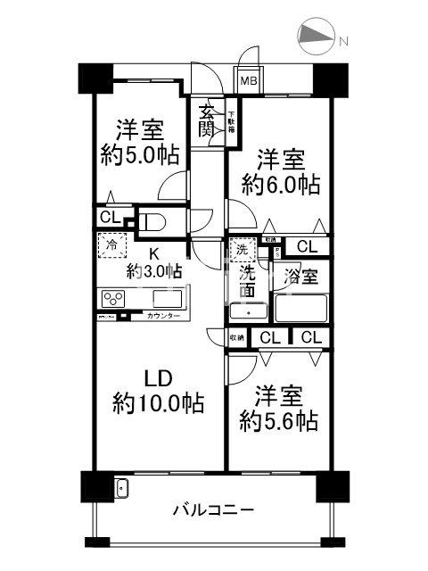 エスリード京都二条(3LDK/2階)の間取り写真