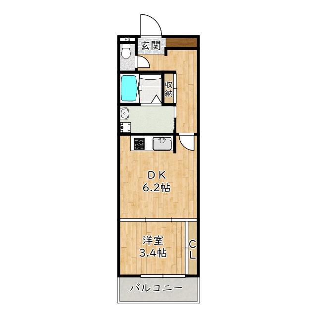 SMITH堺(1DK/3階)の間取り写真