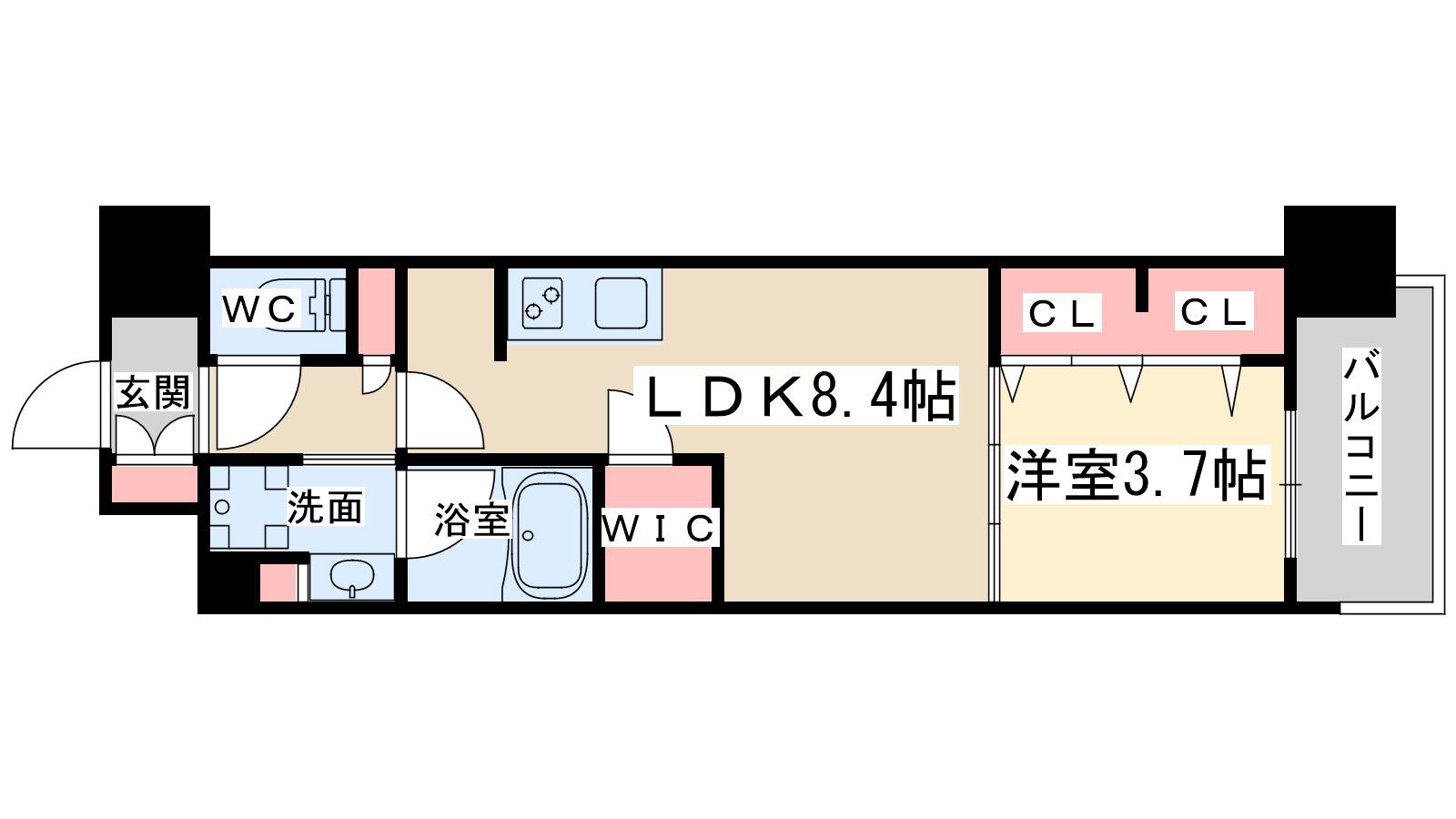 アーバネックス同心Ⅱ(1LDK/4階)の間取り写真