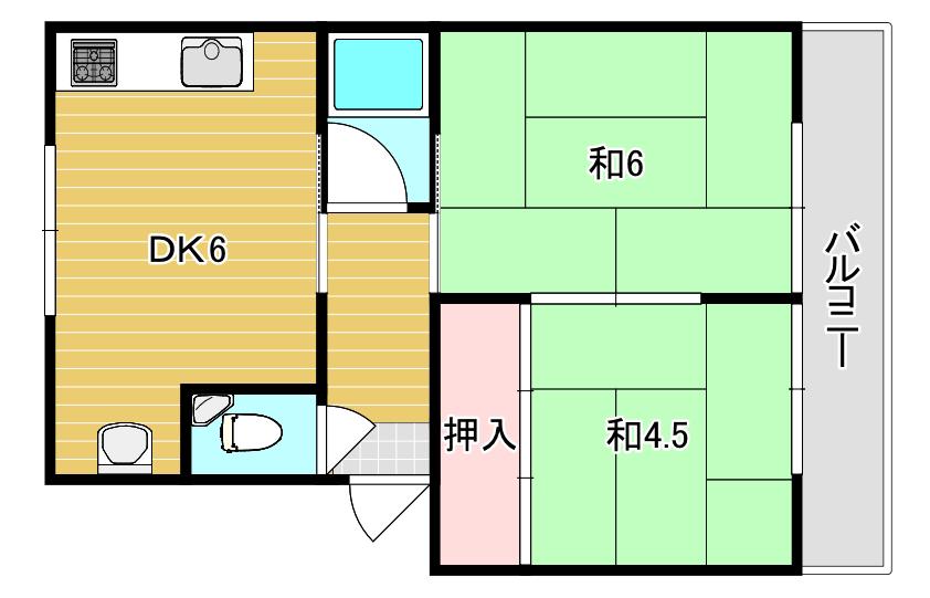 エアリーコート豊中(2DK/4階)の間取り写真