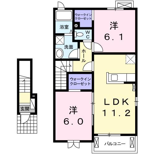 ハートコート・西林田(2LDK/2階)の間取り写真